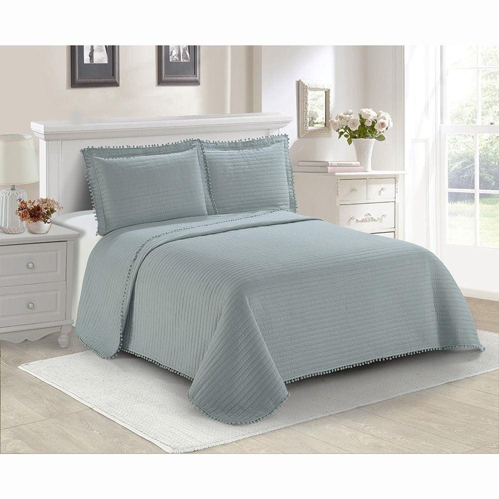 Colcha Matelassê - Pompom - King Size - C/ Porta Travesseiro - Azul - Camesa