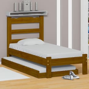 Cama De Solteiro De Madeira Com Auxiliar Imbuia Esmeralda Nemargi