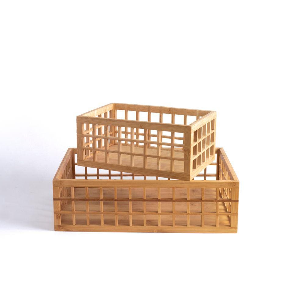 Kit Cestos Vazado De Bambu 5 E 11 Litros - 2Pçs