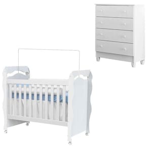 Berço Americano New Nanda e Cômoda Gaveteiro Ariel Branco Brilho - Carolina