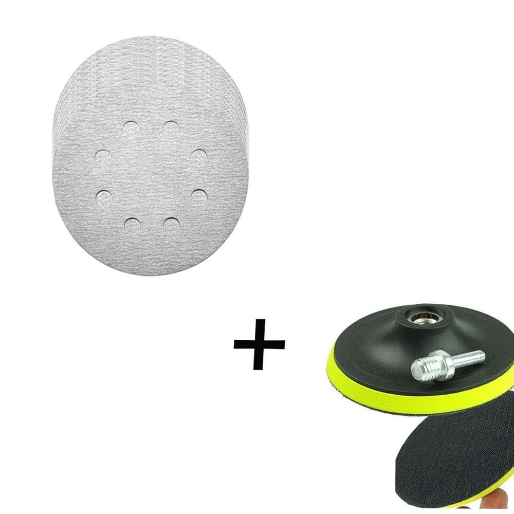 Kit Base Disco de Lixa com 10 Disco de Lixa Branco 150mm Grão 100