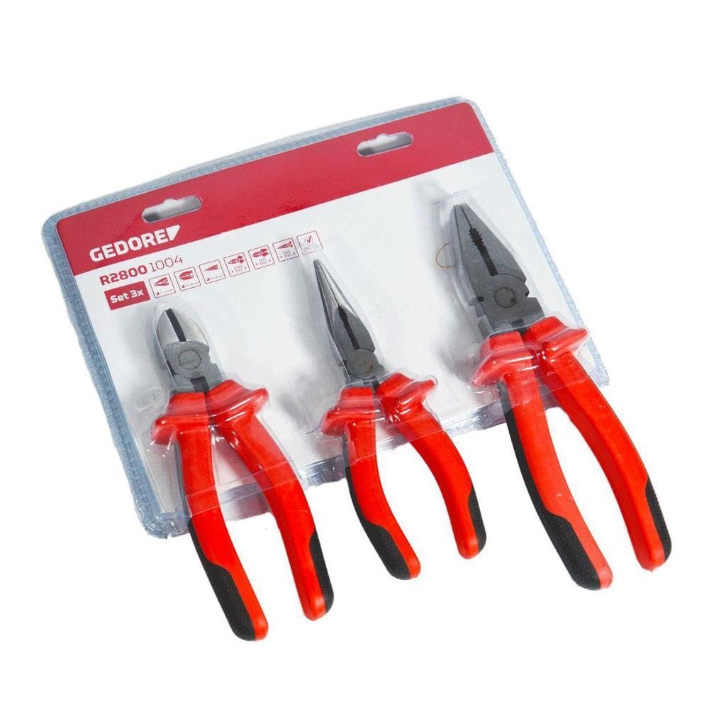 Kit Jogo de Alicates Gedore Red Universal Corte Bico 3 Peças