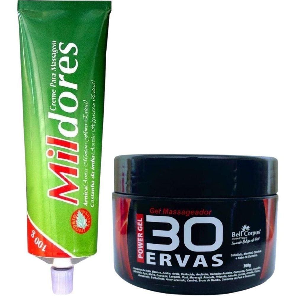 Kit Gel 30 Ervas Power 300G + Creme Para Massagem Mil Dores