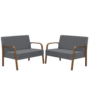 Kit Poltrona Decorativa 2 Namoradeiras Jade Braço Madeira D Salla Suede