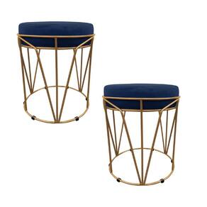 Kit 02 Puffs Babu Suede Azul Marinho Base Dourado - D`Rossi