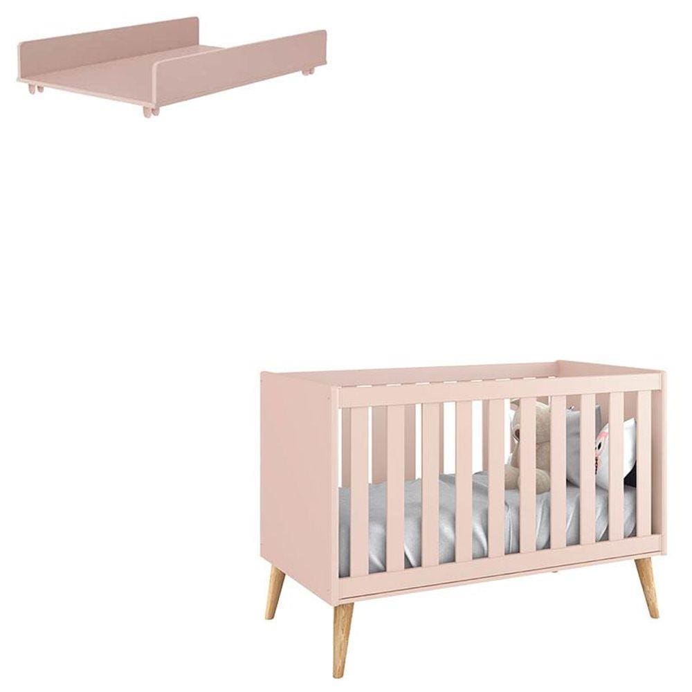 Berço Americano Theo com Trocador Juju Rosa Natural - Reller