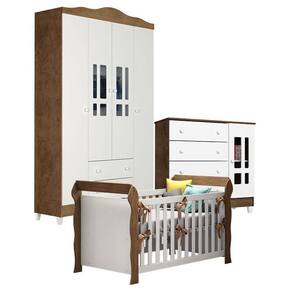 Quarto de Bebê Ariel 4 Portas e Berço Lara Branco Acetinado Amadeirado - Carolina
