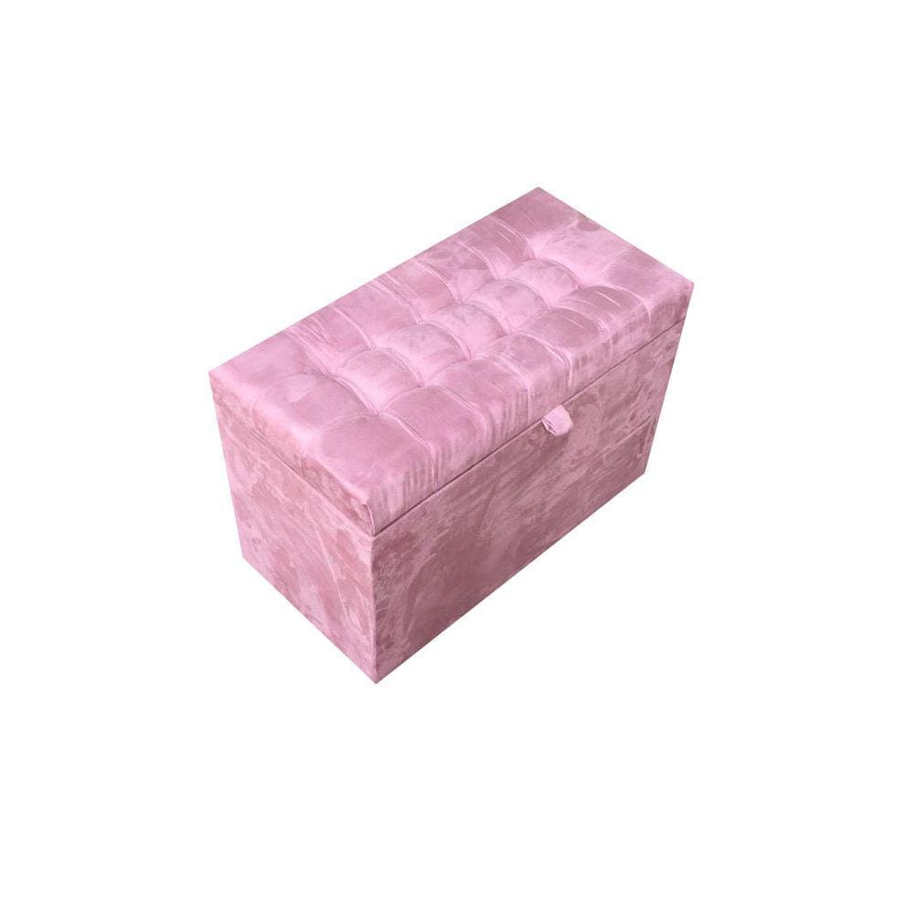 Puff Baú Retangular Para Sala, Quarto C/ Pistão Á Gás - Rosa Claro