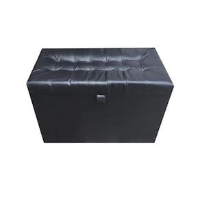 Puff Baú Retangular Para Sala, Quarto C/ Pistão Á Gás - Preto Material Sintético