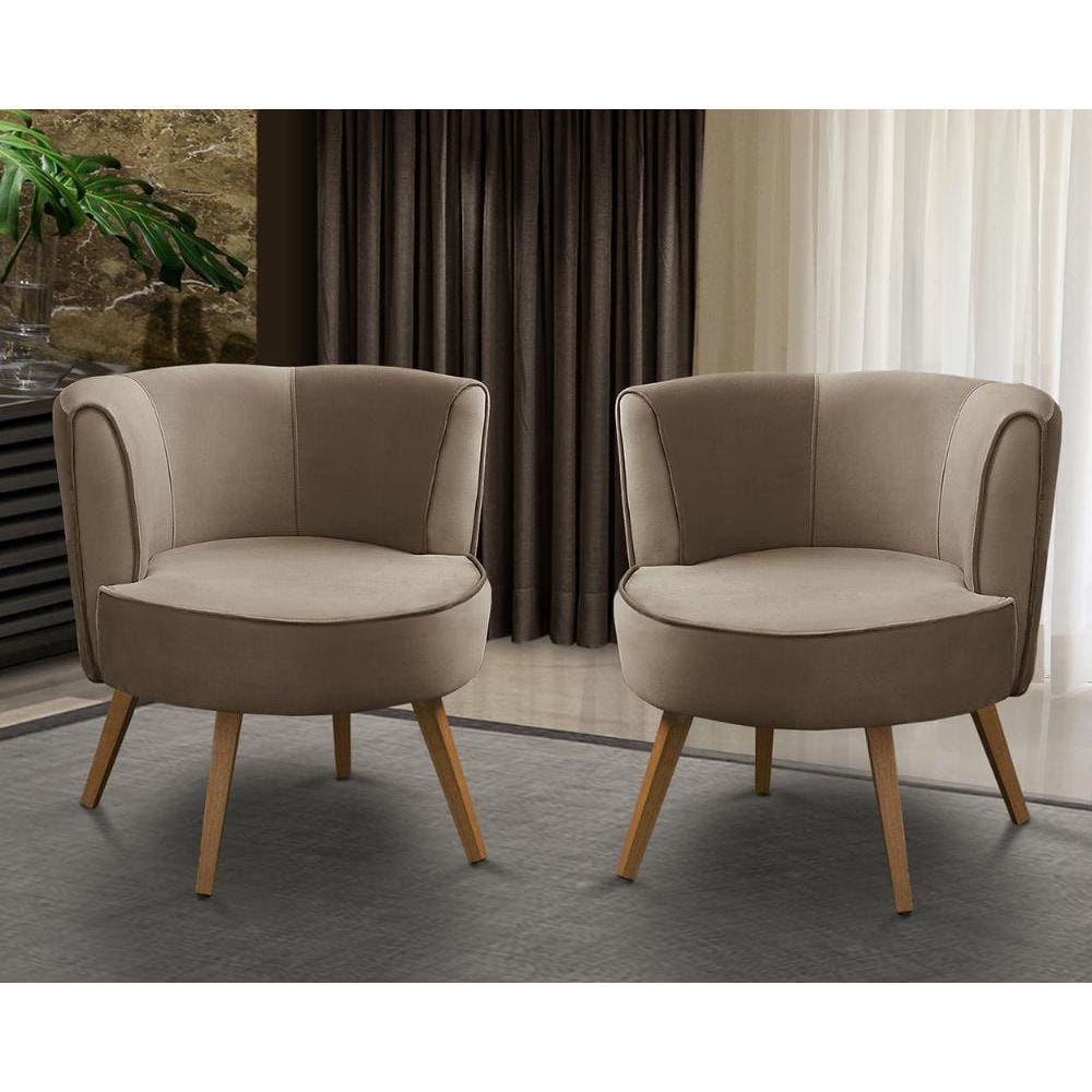 Kit 2 Poltronas Para Sala Decorativa Isa Suede Cappuccino Adonai Estofados