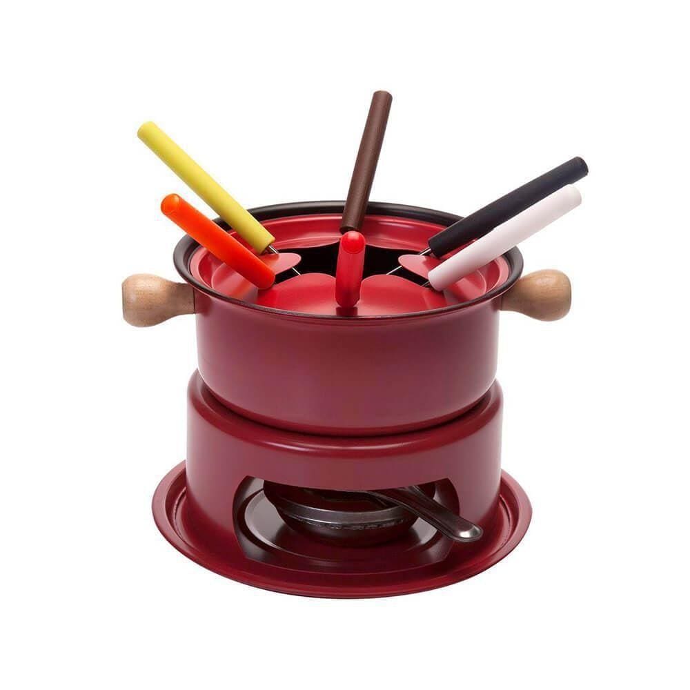 Panela De Fondue Vermelha 16Cm 11 Peças - Casambiente Fd214A