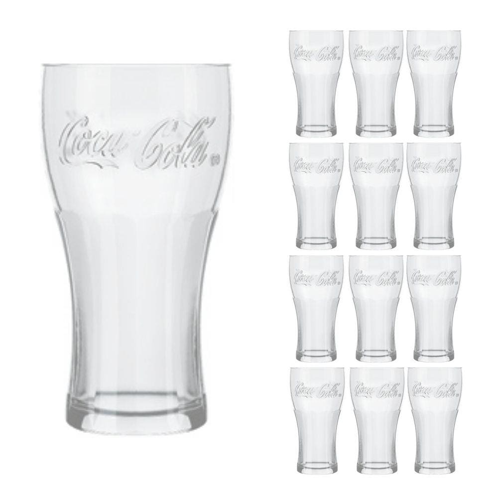 12 Copos de Vidro 470ml Contour Coca Cola Cristal Luxo Nadir