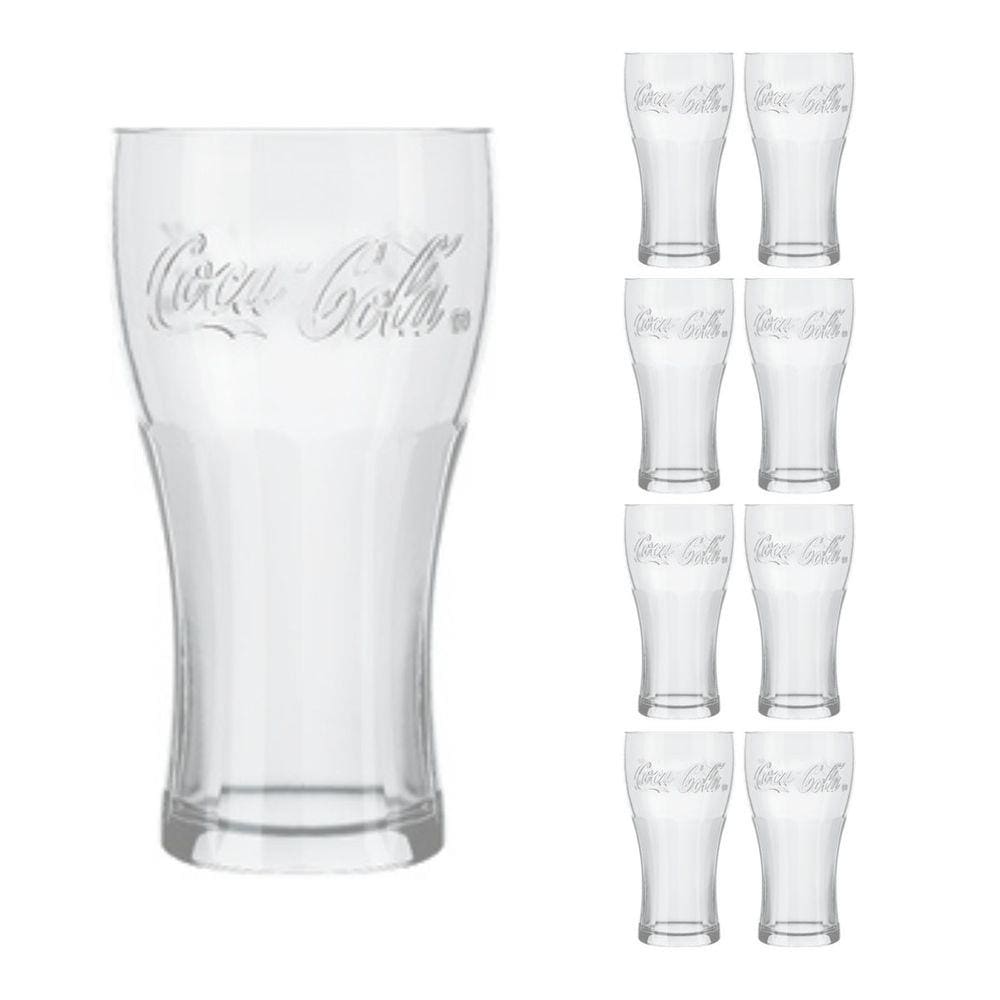 8 Copos de Vidro 470ml Contour Coca Cola Cristal Luxo Nadir