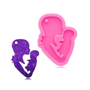 Molde De Silicone Mãe E Filho, Bebê Chaveiro Resina