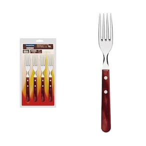 Conjunto de Garfos Jumbo para Churrasco Tramontina em Aço Inox com Cabo Vermelho Polywood 4 Peças Tramontina