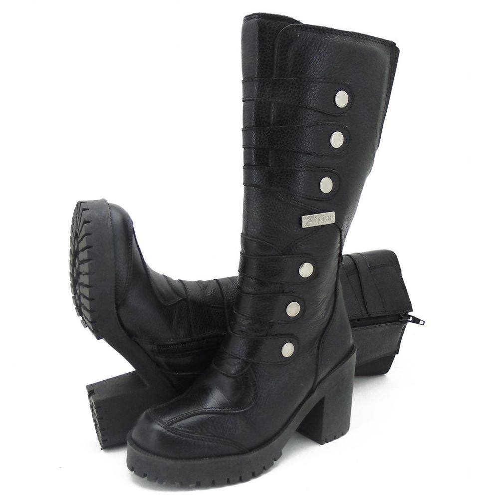 Bota Feminina Motocicl Roqueira Couro Atron