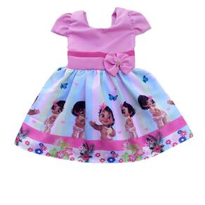 Vestido Infantil Moana Baby Luxo Princesas Renda e Pérolas - Rosa Charmosa  Atacado