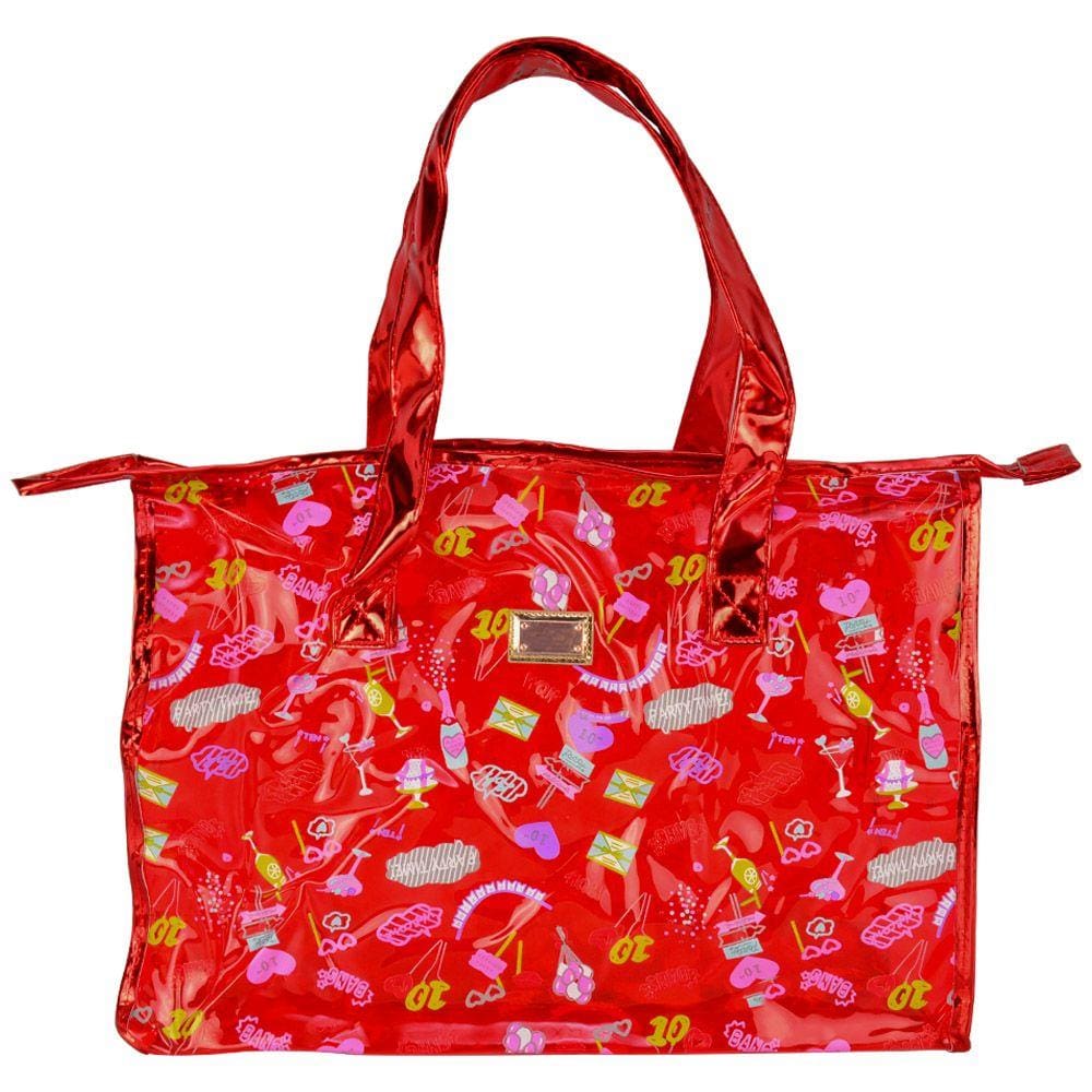 Bolsa Feminina Sacola Praia Transparente Party Vermelho CBRN17294