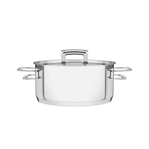 Caçarola Tramontina Brava Rasa em Aço Inox Fundo Triplo com Tampa Plana e Alças 24 cm 4,8 L Tramontina