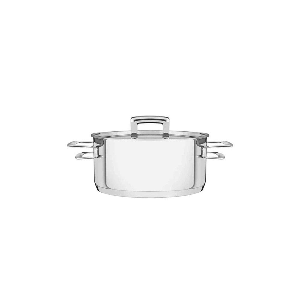 Caçarola Tramontina Brava Rasa em Aço Inox Fundo Triplo com Tampa Plana e Alças 16 cm 1,4 L Tramontina