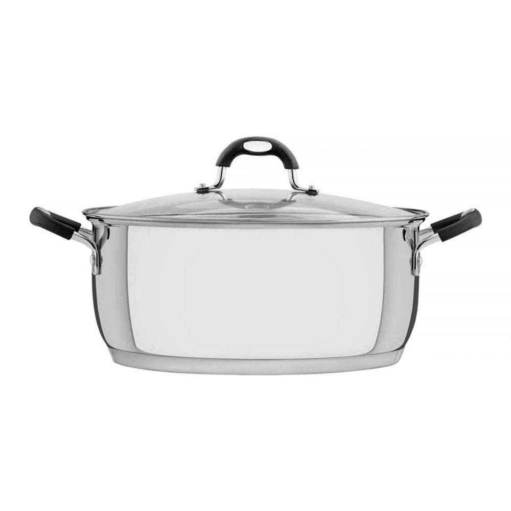 Caçarola Rasa Tramontina Solar Silicone em Aço Inox com Fundo Triplo e Tampa de Vidro 30 cm 8,9 L Tramontina