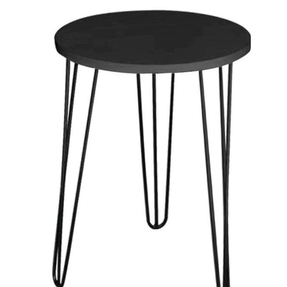 Mesa Apoio Redonda Mdf 45Cm Pé Ferro Metal Preto