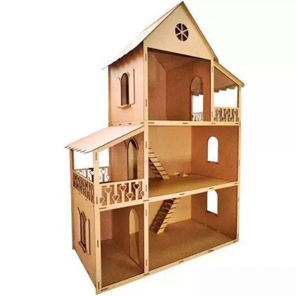 Casinha De Boneca Polly Mdf Pintada Casa C/ Kit 37 Móveis