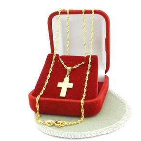 Corrente Masculina 50Cm 1Mm + Cruz 18Mm Folheado Ouro Cr795