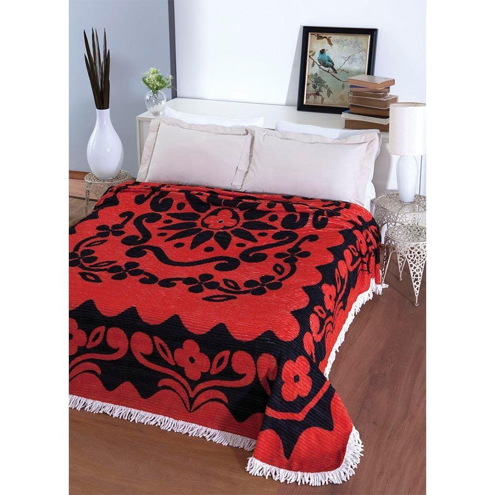 Colcha Casal Chenille Canelada Flórida Vermelho/Preto Aristocrata Jolitex