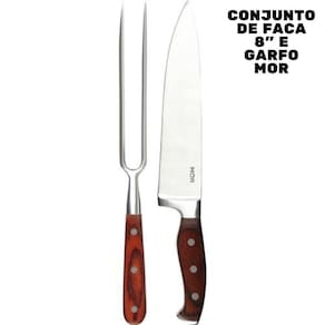 Conjunto De Faca 8" e Garfo em Aço Inoxidável e Cabo em Madeira Steel
