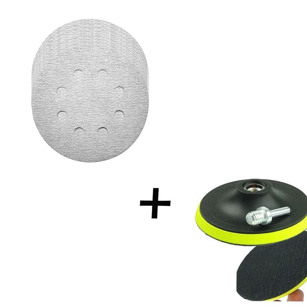 Kit Base Disco de Lixa com 10 Disco de Lixa Branco 150mm Grão 600