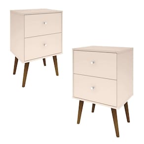 2 Mesas de Cabeceira Quarto Retro 2 Gavetas Off White
