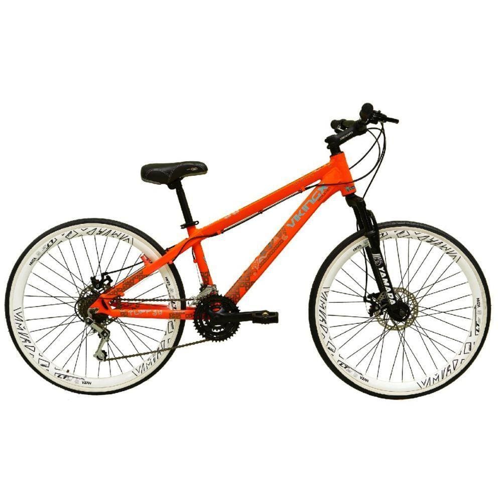 Bicicleta Aro 26 Tuff Laranja 21v Freio A Disco Aros Branco