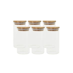 Conjunto de 6 Potes Herméticos de 300 ml com Tampa de Bambu