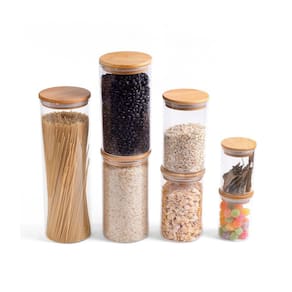 Kit Pote de Mantimento 2000/1100/600/250ML Tampa Bambu 7PÇS