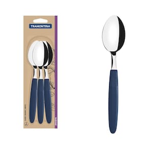 Conjunto de Colheres de Mesa Tramontina Ipanema com Lâminas em Aço Inox e Cabos de Polipropileno Azul 3 Peças Tramontina