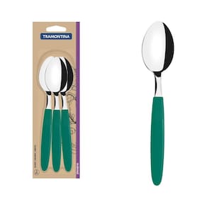 Conjunto de Colheres de Mesa Tramontina Ipanema com Lâminas de Aço Inox e Cabos de Polipropileno Verde Esmeralda 3 Peças Tramontina