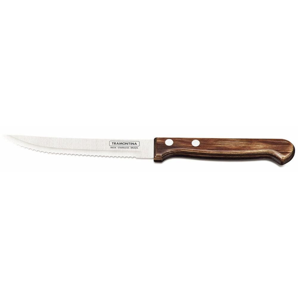Faca para Churrasco e Frutas Tramontina Polywood com Lâmina em Aço Inox e Cabo de Madeira Castanho 5" Tramontina