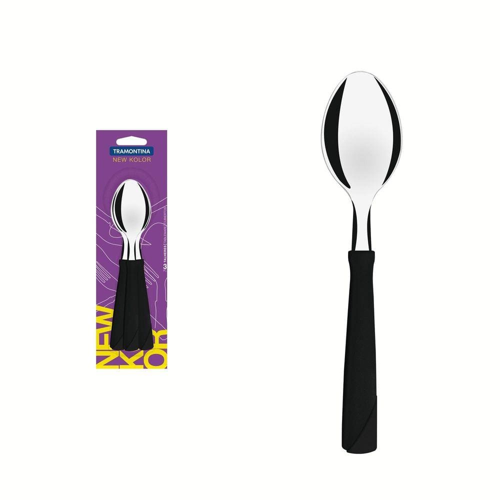 Conjunto de Colheres de Mesa Tramontina New Kolor com Lâminas em Aço Inox e Cabos de Polipropileno Preto 3 Peças Tramontina