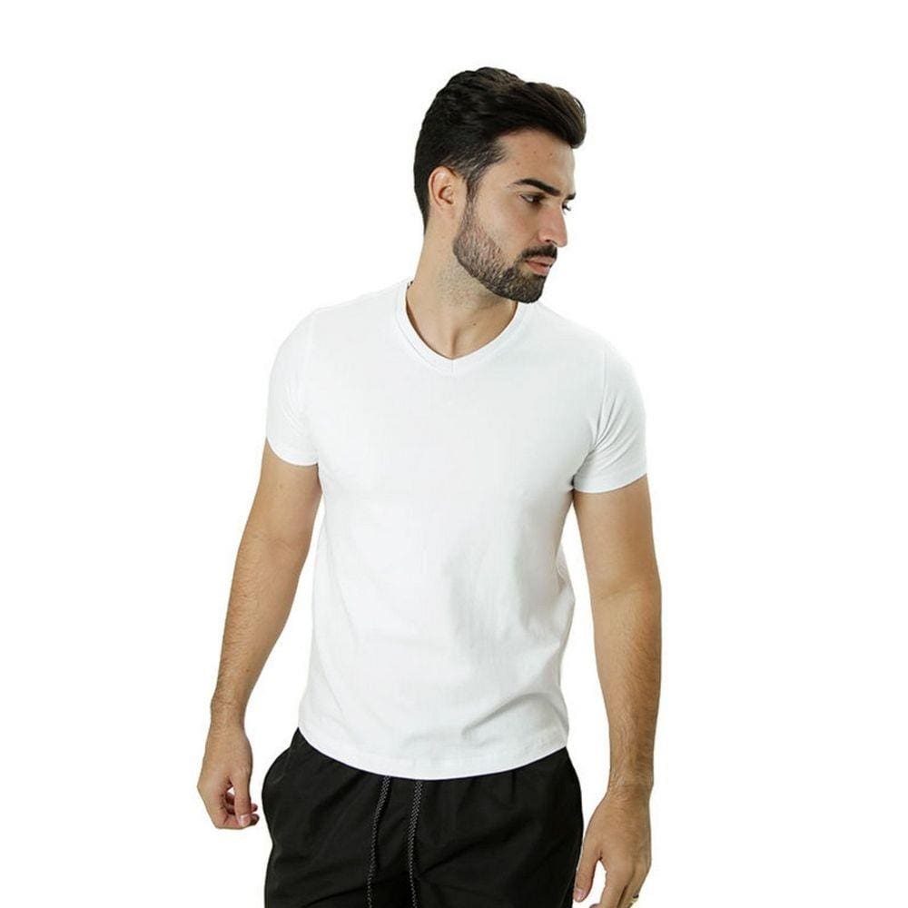 Camiseta Masculina Básica Cotton Branca Gola V