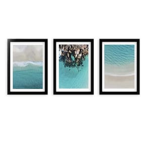 Kit 3 Quadros Decorativos Moldura Preta Mar Azul Pedras