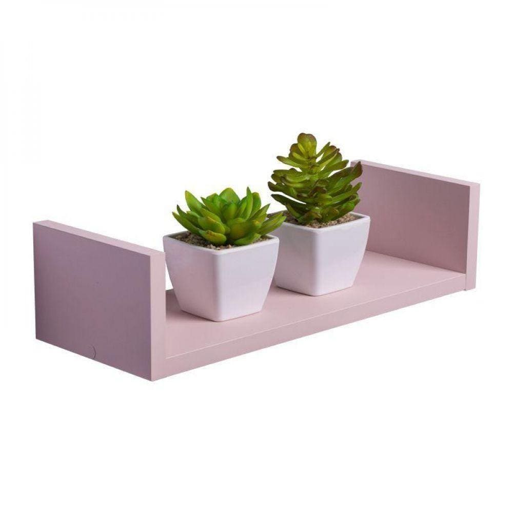 Prateleira U 40 X 10cm Rosa Claro Suporte Invisível