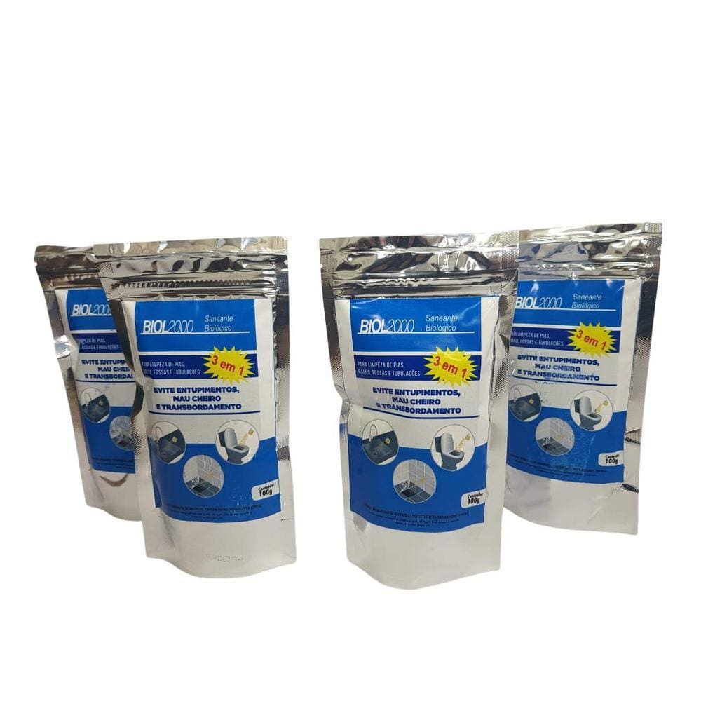 Biol 2000 Sachê 100G - Kit 4 Un. - Limpa Caixa De Gordura