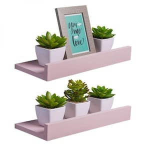 Kit 2 Prateleiras Porta Quadros 50 X 15cm Rosa Claro
