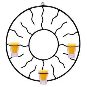 Mandala Sol 38 cm Porta Vela Amarela Parede Decoração Ferro