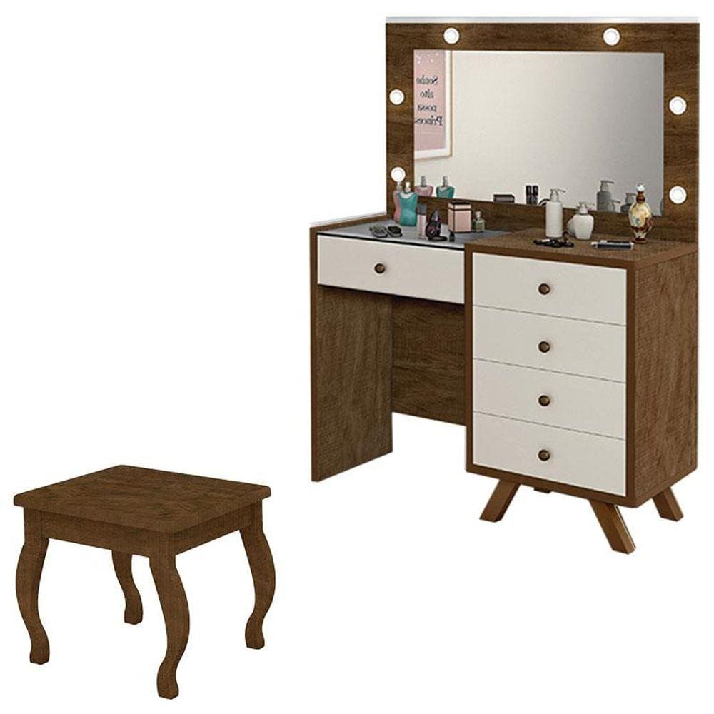 Penteadeira Camarim Luna com Banqueta Malbec Off White - Luapa Móveis