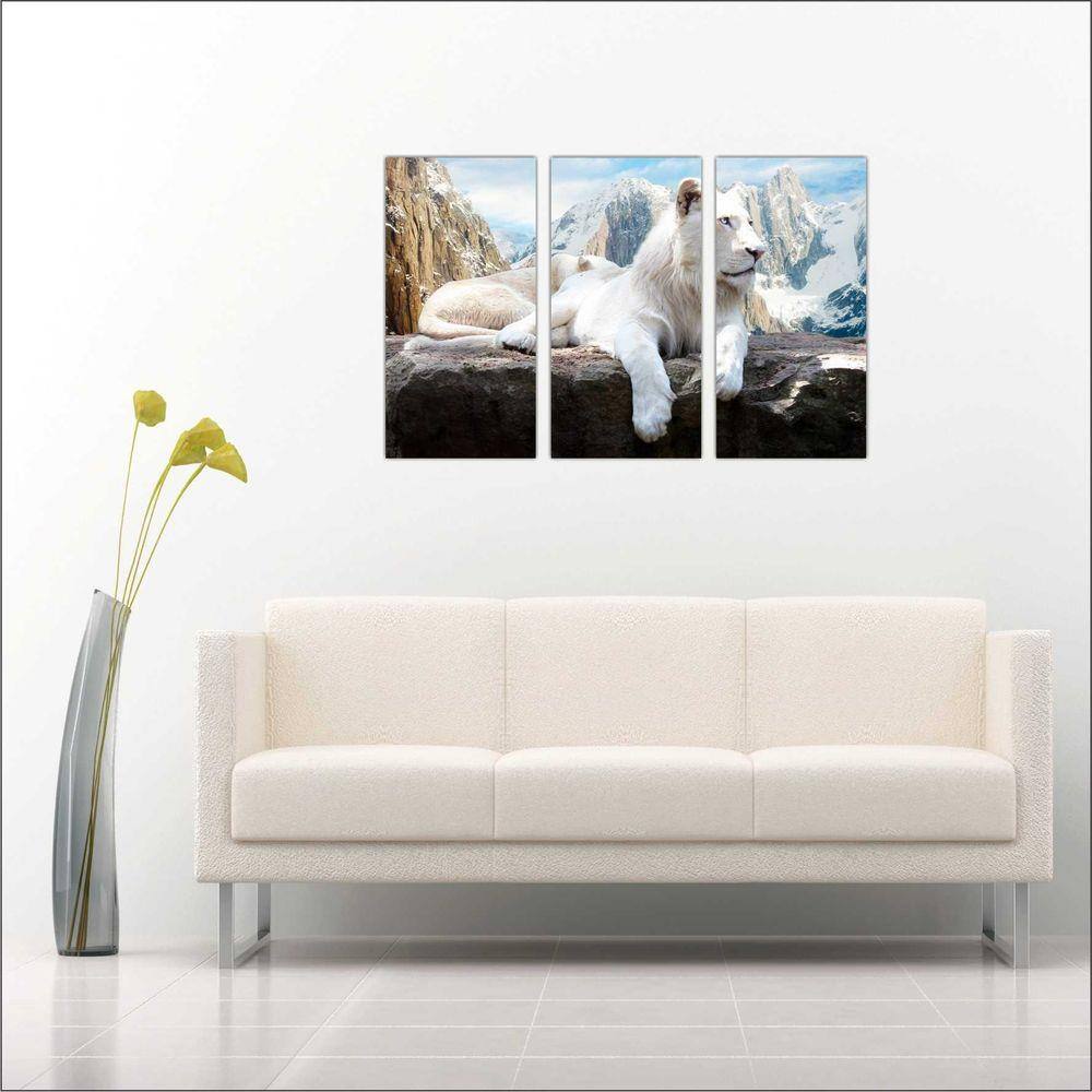 quadro tigre branco casal para decoração 3 peças