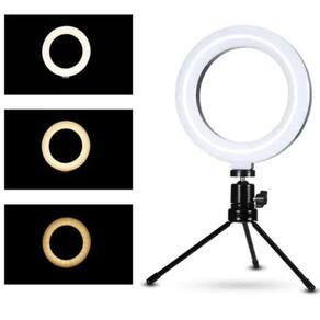 Iluminador Mini Ring Light Com Tripé Maquiagem 6 Polegadas