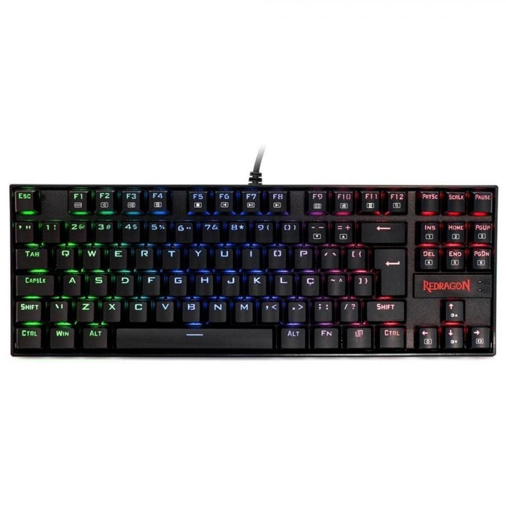 Teclado Mecânico Gamer Redragon Kumara RGB Preto Switch Marrom ABNT2