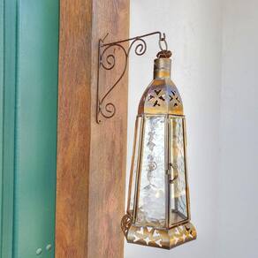 Conjunto Lanterna Marroquino Pendente Vela + Suporte Ferro